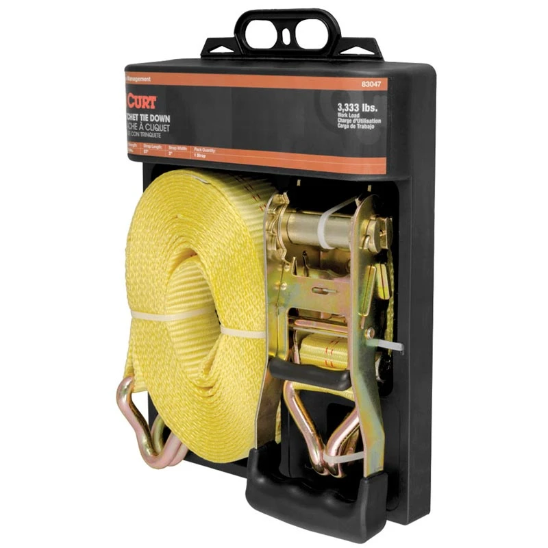 Curt Manufacturing Cargo Ratchet Strap Yellow 2iinx27ft With J-Hooks - Image 2